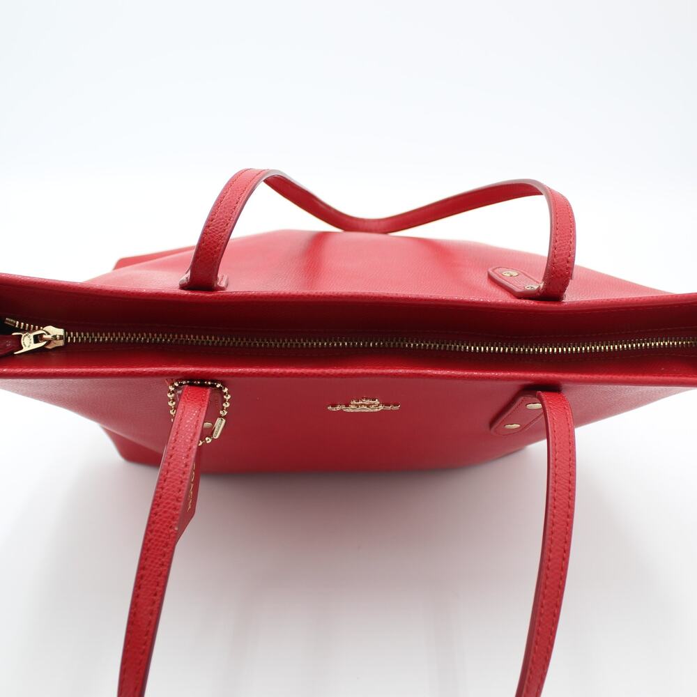 Coach City Tote Red Crossgrain Leather Shoulder Bag Zip Minimalist Preppy - Picture 8 of 14